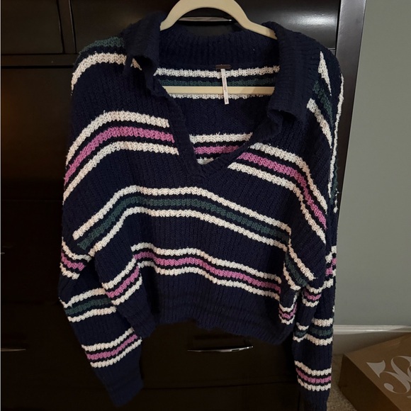 Free People Pullover Kennedy Striped Navy Sweater size small - Picture 5 of 5